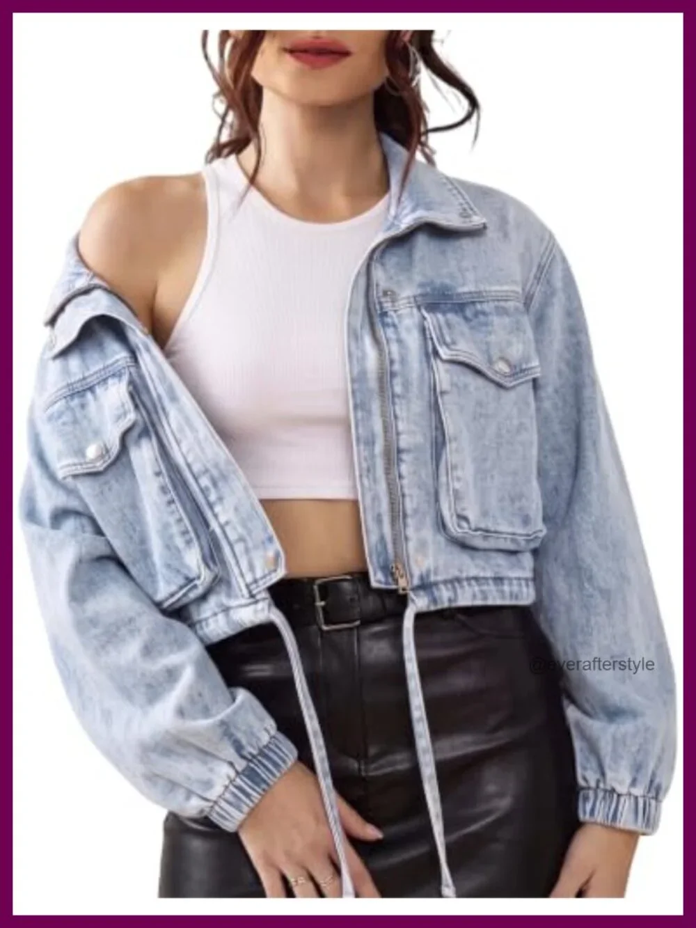 Women's Cropped Denim Jacket Lightweight Zip Up with Pockets